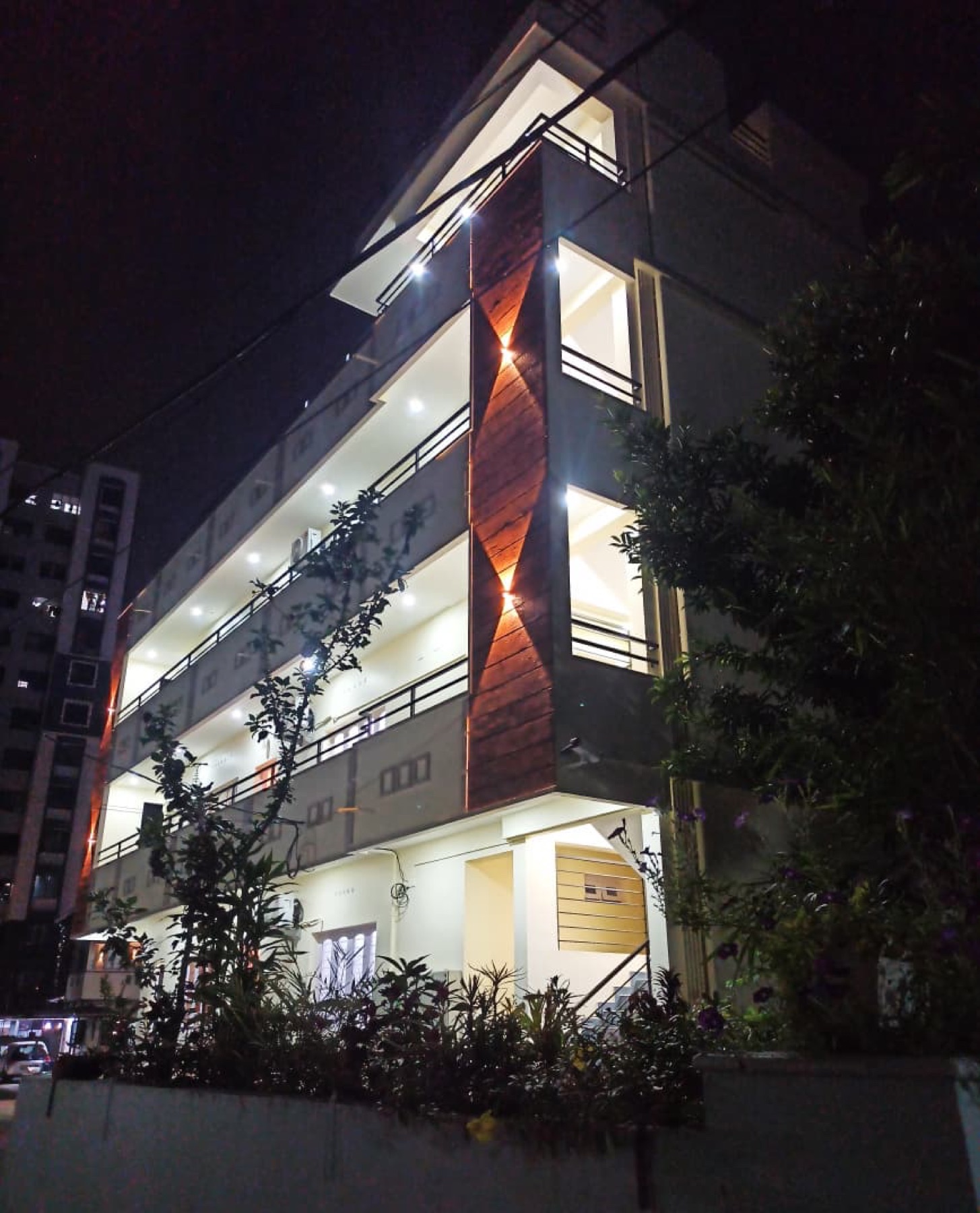 Apartment block at night