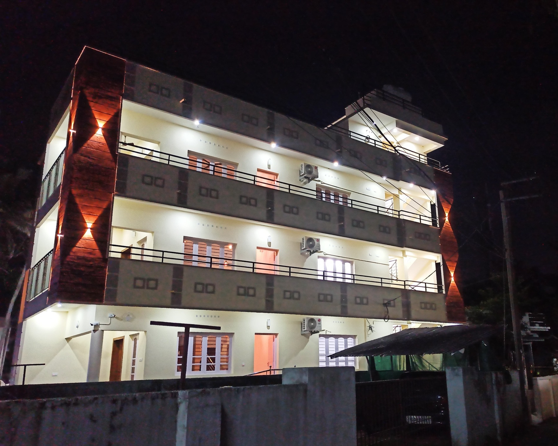 Lit facade
